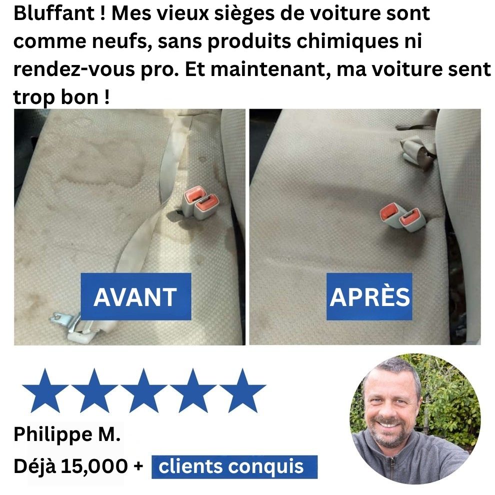 Sièges de voiture avant et après le nettoyeur vapeur