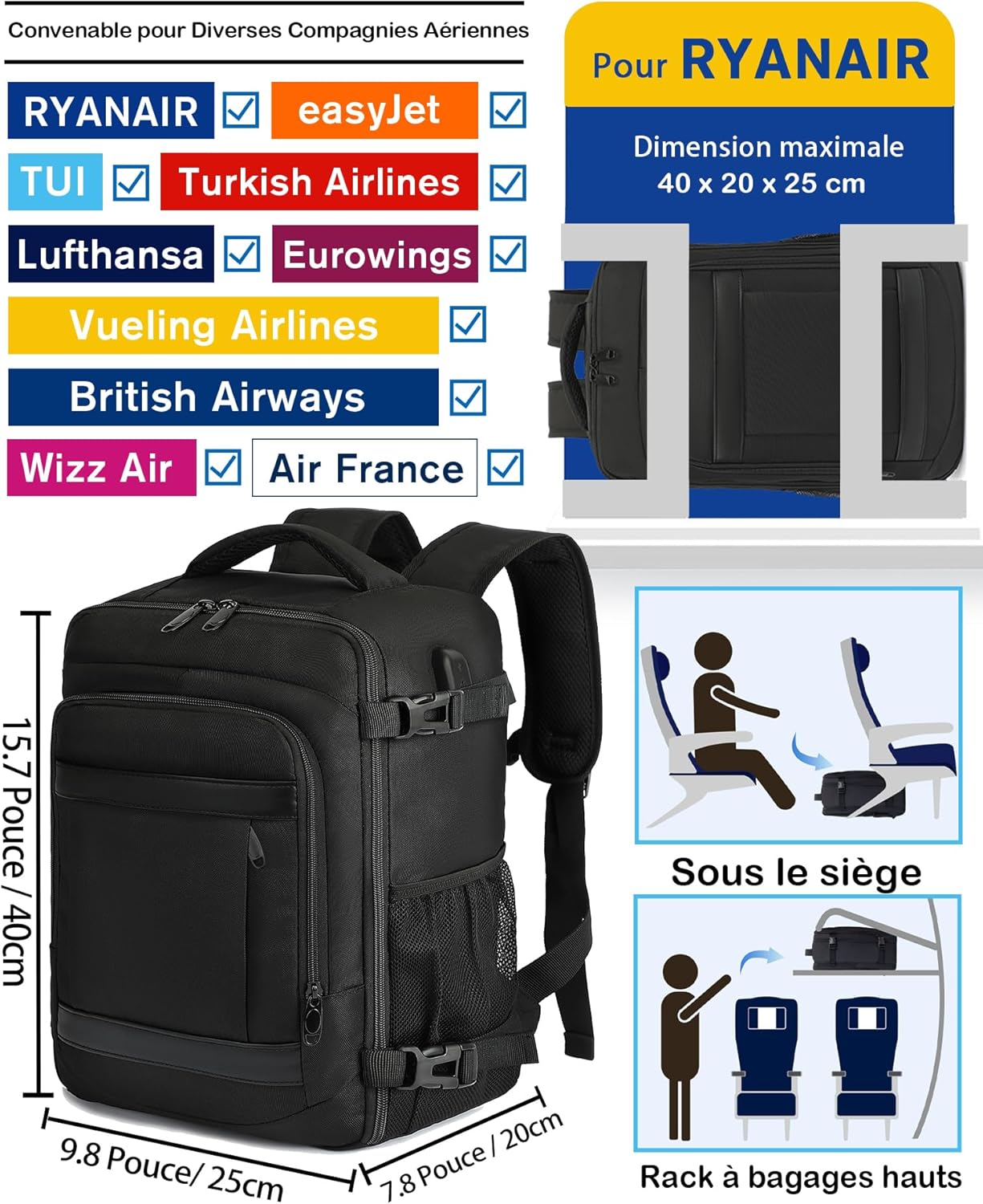 Compartiments intérieurs du sac