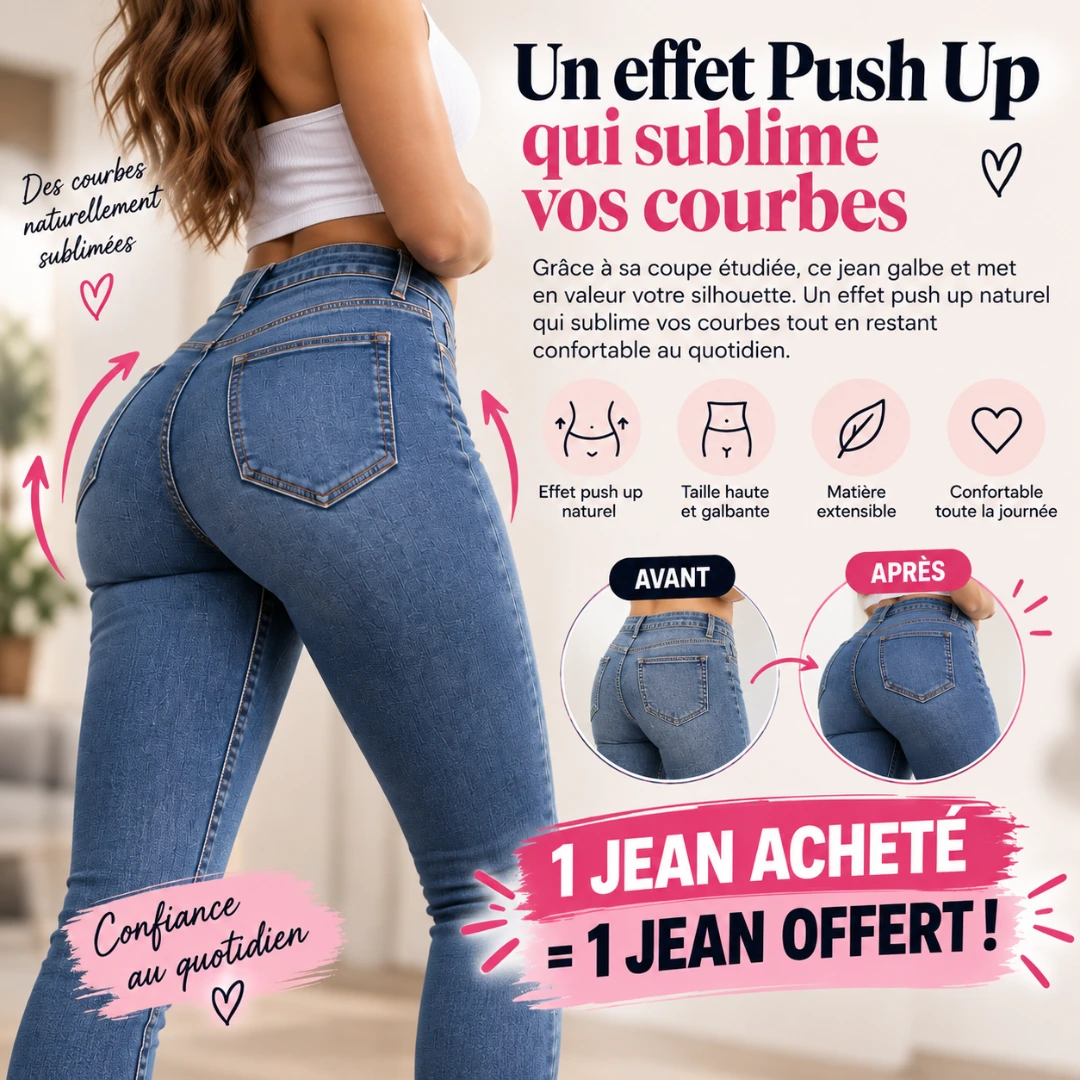 Jean push up femme taille haute, effet galbant